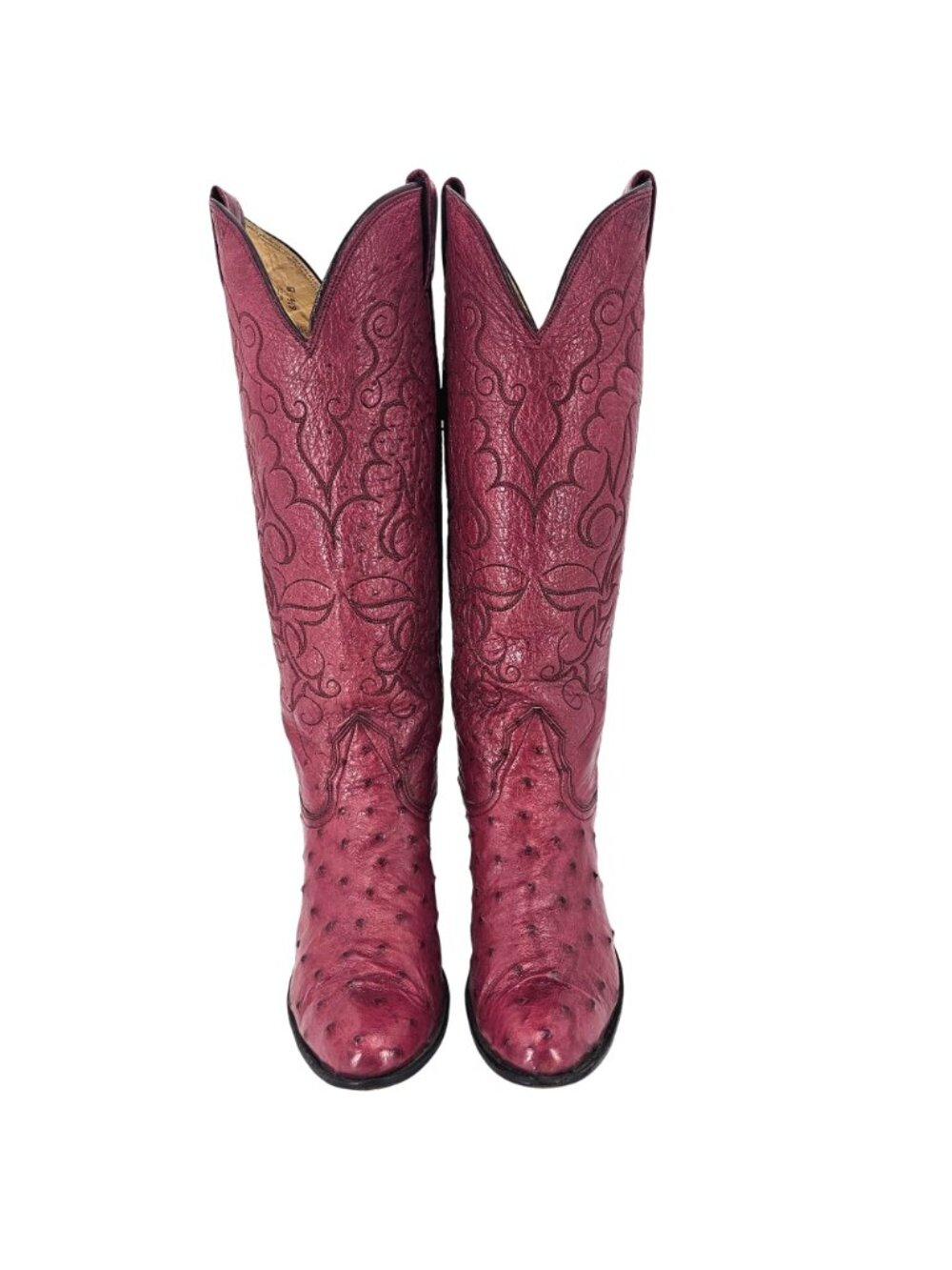 Vintage Nocona Boots Exotic Full Ostrich Burgundy Cowgirl Boot Women 6.5 Western - Picture 9 of 16